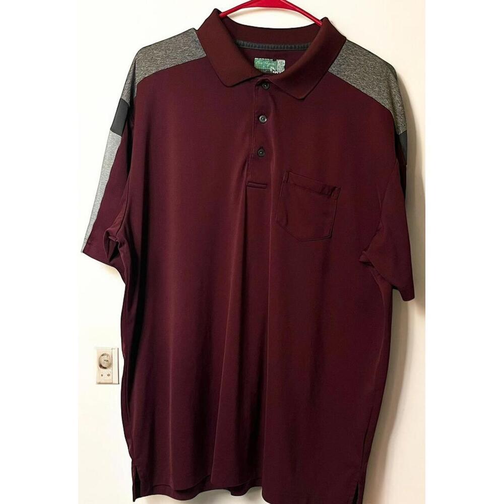 Ben Hogan‎ Polo Shirt Mens XL Maroon Gray Performance Golf Outdoor Button Up